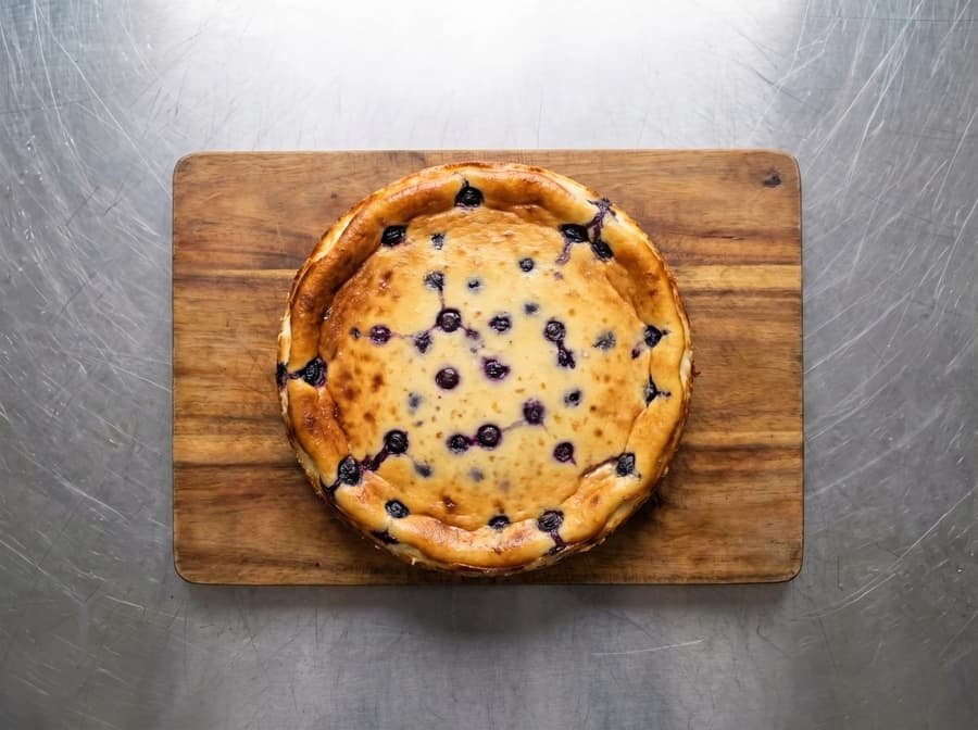 Slice of Blueberry Cheesecake topped with whole blueberries